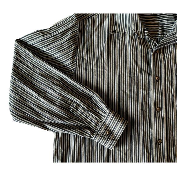 Cutter & Buck Black/Tan Striped Button-Down Mens Size XL - Picture 2 of 7
